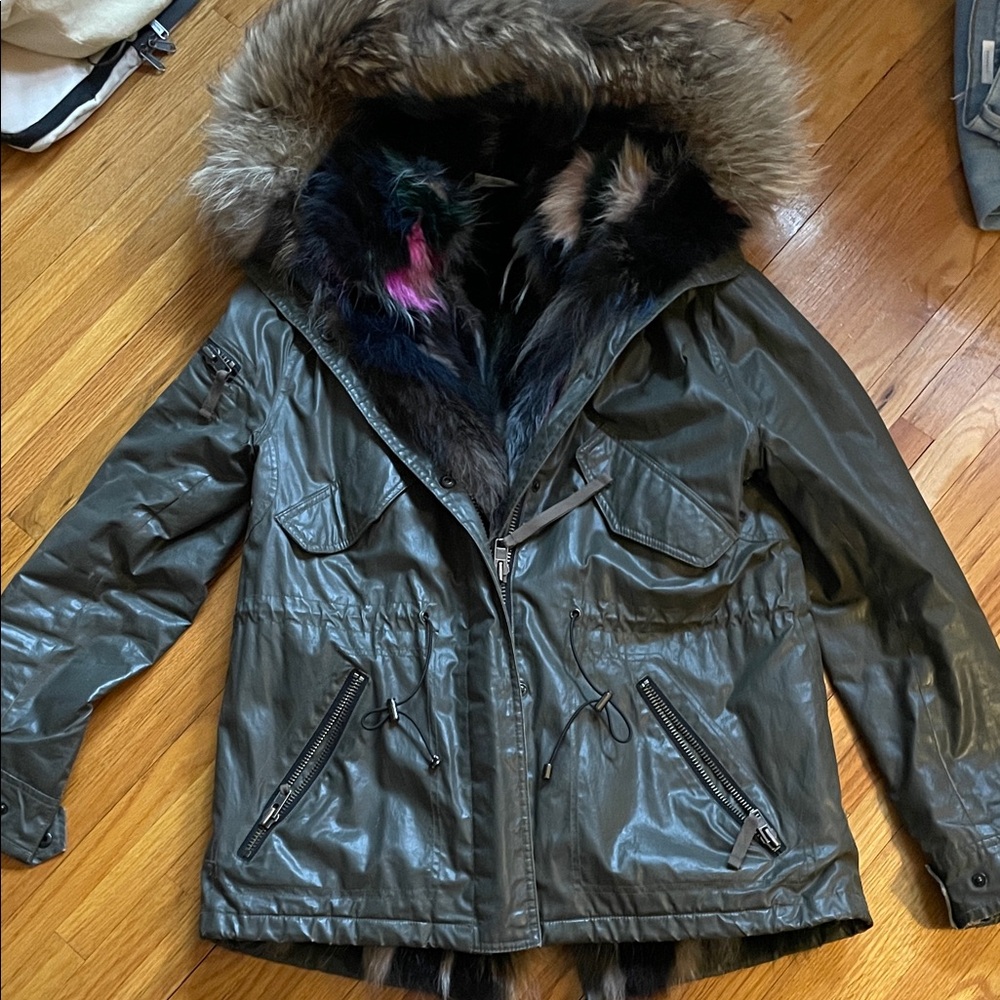 SAM. Mini Limelight Fox Fur Reversible Vest with Army Green Parka Size M - Picture 4 of 15